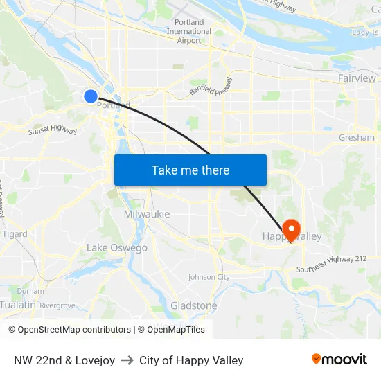 NW 22nd & Lovejoy to City of Happy Valley map