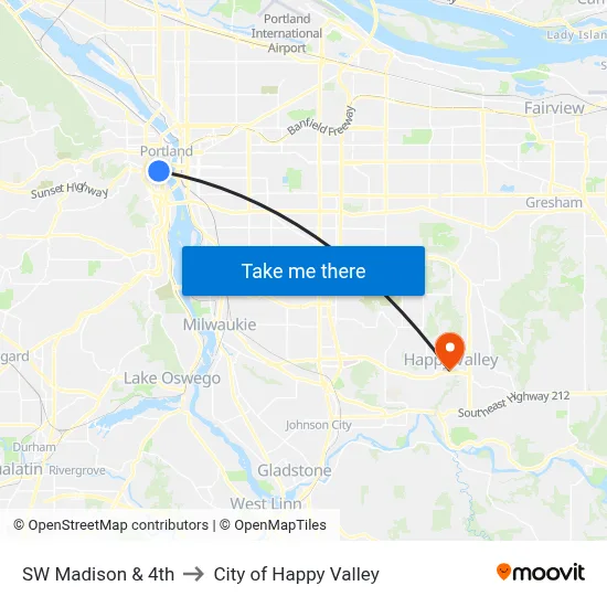 SW Madison & 4th to City of Happy Valley map