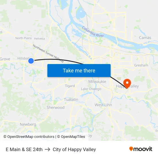 E Main & SE 24th to City of Happy Valley map