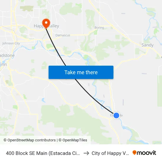 400 Block SE Main (Estacada City Hall) to City of Happy Valley map