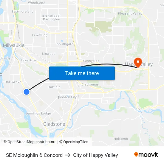 SE Mcloughlin & Concord to City of Happy Valley map