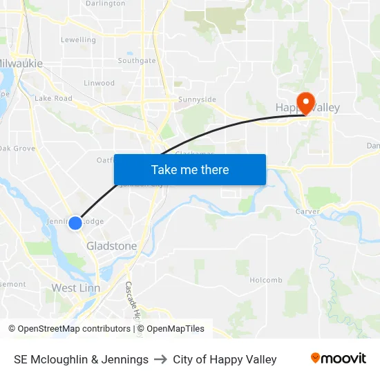 SE Mcloughlin & Jennings to City of Happy Valley map