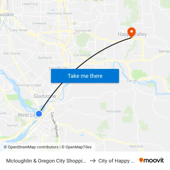 Mcloughlin & Oregon City Shopping Center to City of Happy Valley map