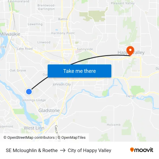 SE Mcloughlin & Roethe to City of Happy Valley map