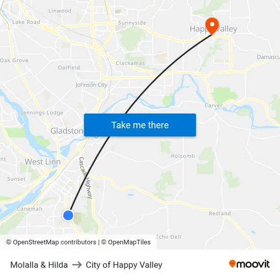Molalla & Hilda to City of Happy Valley map