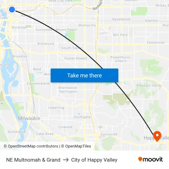 NE Multnomah & Grand to City of Happy Valley map