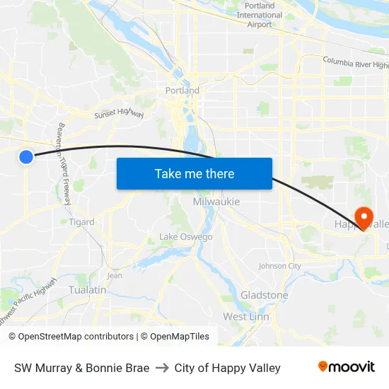 SW Murray & Bonnie Brae to City of Happy Valley map