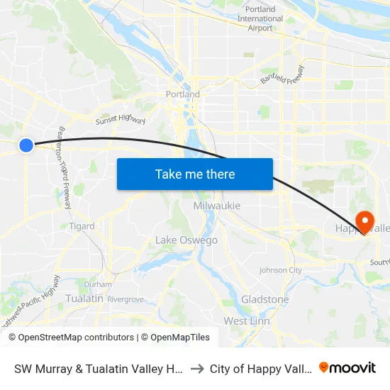 SW Murray & Tualatin Valley Hwy to City of Happy Valley map