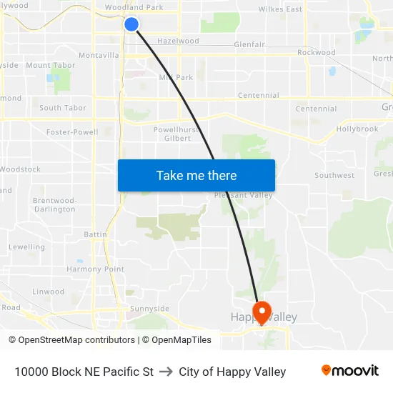 10000 Block NE Pacific St to City of Happy Valley map