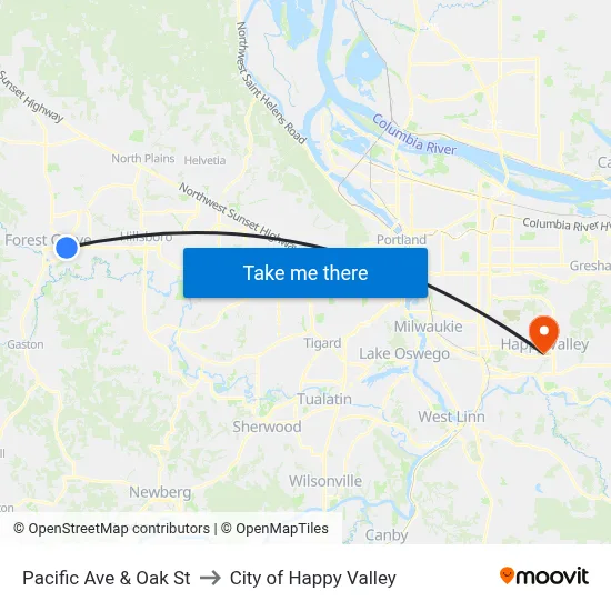 Pacific Ave & Oak St to City of Happy Valley map