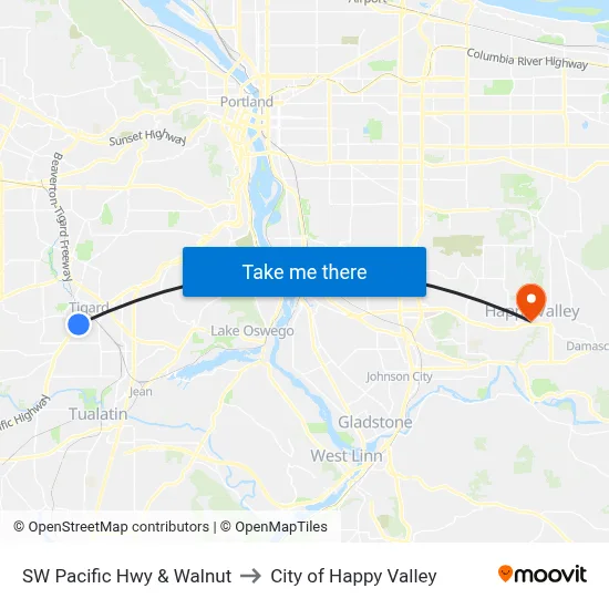 SW Pacific Hwy & Walnut to City of Happy Valley map