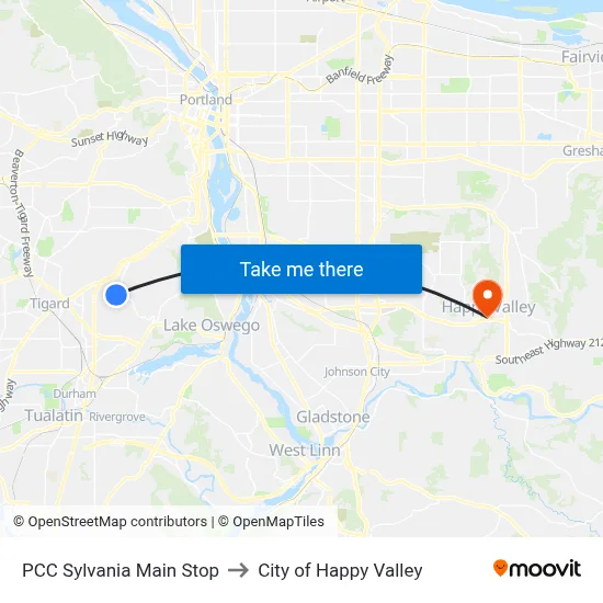 PCC Sylvania Main Stop to City of Happy Valley map