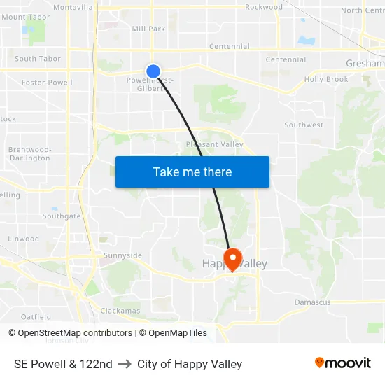 SE Powell & 122nd to City of Happy Valley map