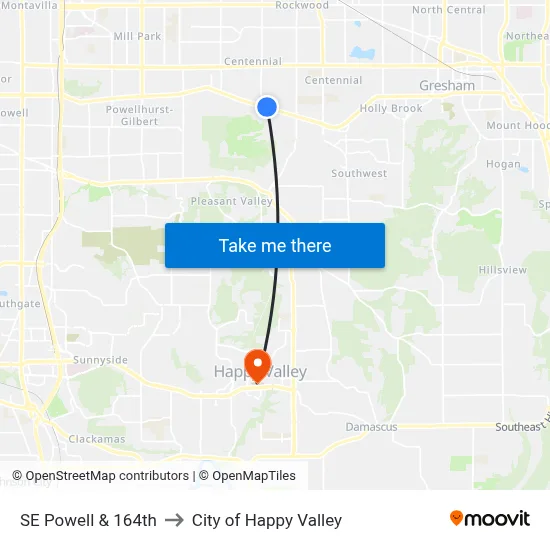 SE Powell & 164th to City of Happy Valley map