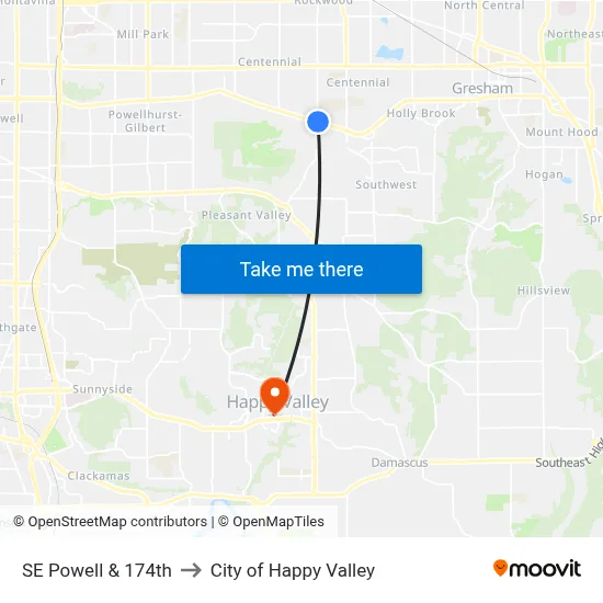 SE Powell & 174th to City of Happy Valley map