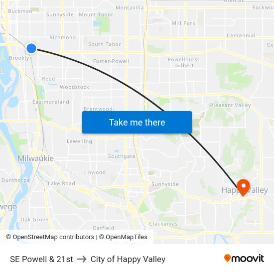 SE Powell & 21st to City of Happy Valley map