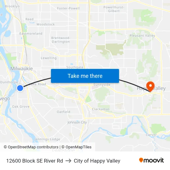 12600 Block SE River Rd to City of Happy Valley map