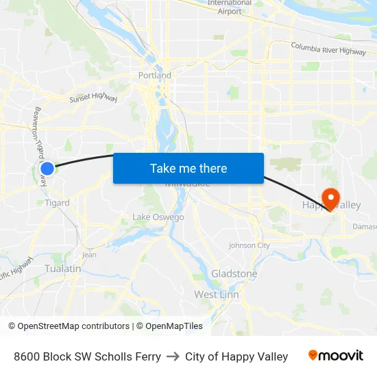 8600 Block SW Scholls Ferry to City of Happy Valley map