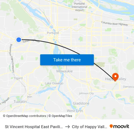 St Vincent Hospital East Pavilion to City of Happy Valley map