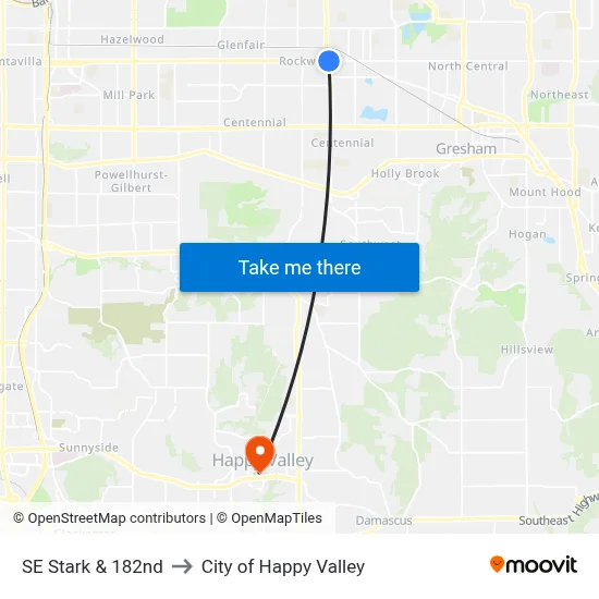 SE Stark & 182nd to City of Happy Valley map