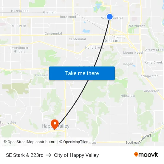 SE Stark & 223rd to City of Happy Valley map