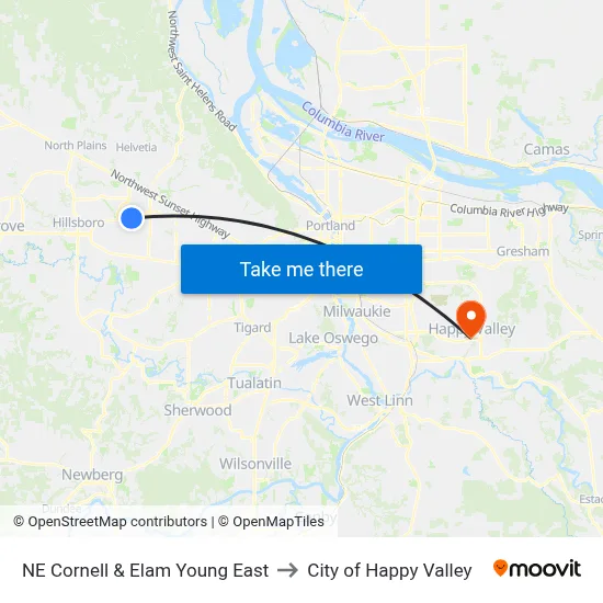 NE Cornell & Elam Young East to City of Happy Valley map