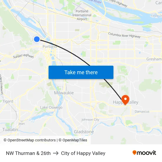 NW Thurman & 26th to City of Happy Valley map