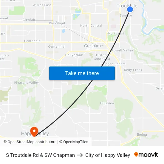 S Troutdale Rd & SW Chapman to City of Happy Valley map