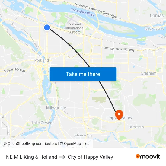 NE M L King & Holland to City of Happy Valley map