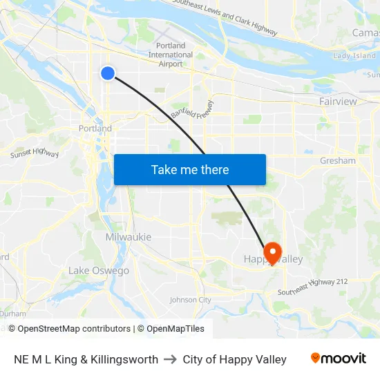 NE M L King & Killingsworth to City of Happy Valley map