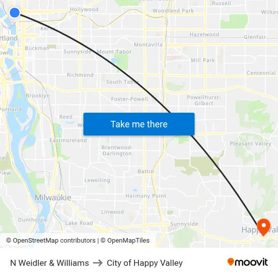 N Weidler & Williams to City of Happy Valley map