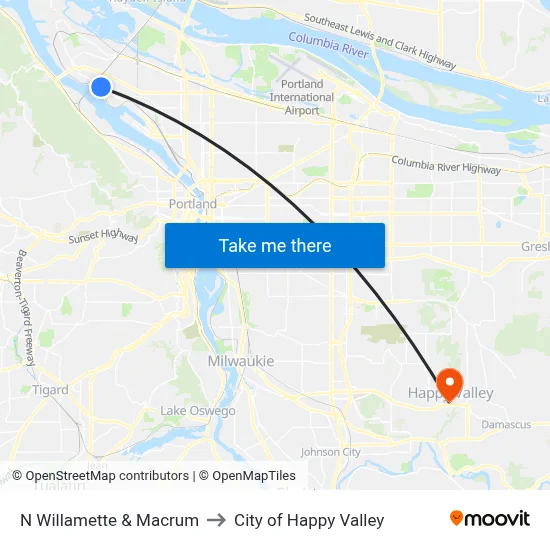N Willamette & Macrum to City of Happy Valley map