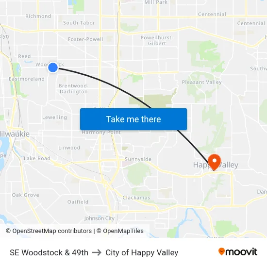 SE Woodstock & 49th to City of Happy Valley map