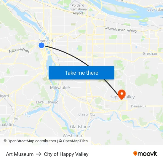 Art Museum to City of Happy Valley map