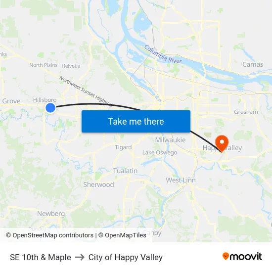 SE 10th & Maple to City of Happy Valley map