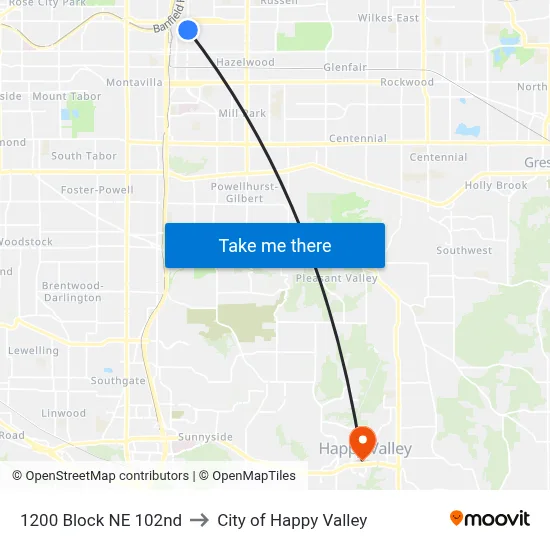 1200 Block NE 102nd to City of Happy Valley map