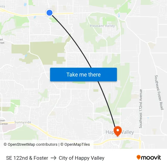 SE 122nd & Foster to City of Happy Valley map