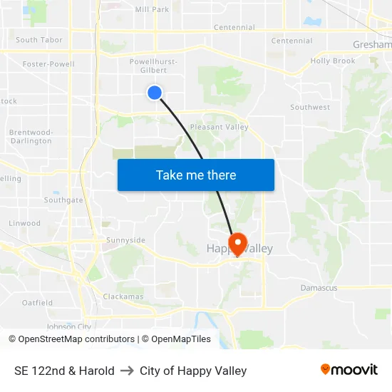 SE 122nd & Harold to City of Happy Valley map