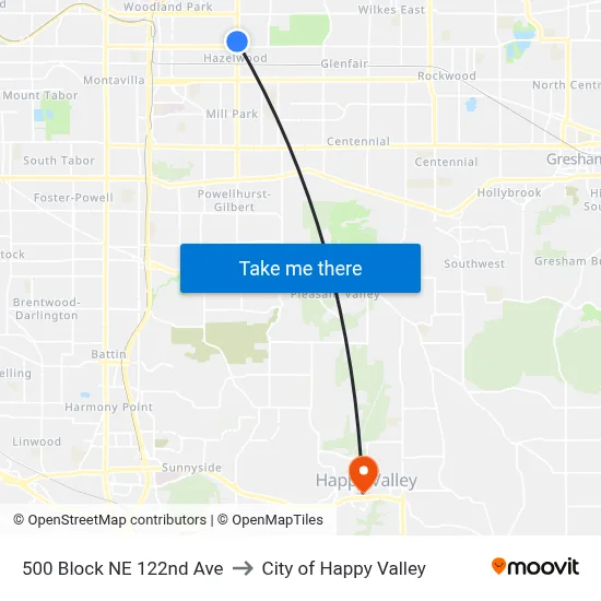 500 Block NE 122nd Ave to City of Happy Valley map