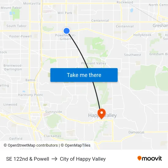 SE 122nd & Powell to City of Happy Valley map