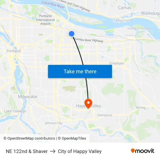 NE 122nd & Shaver to City of Happy Valley map