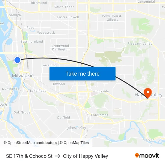 SE 17th & Ochoco St to City of Happy Valley map