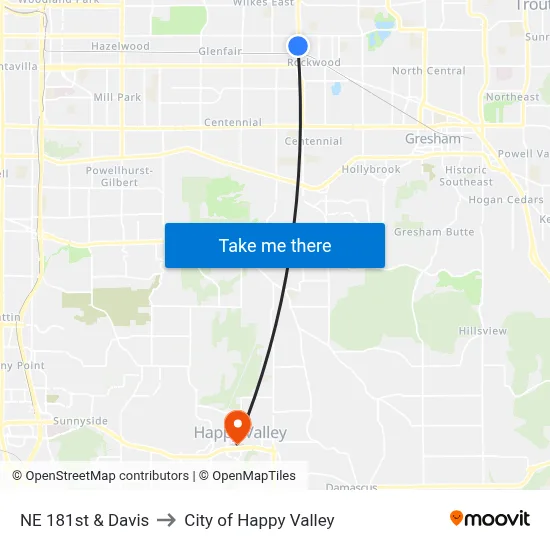 NE 181st & Davis to City of Happy Valley map