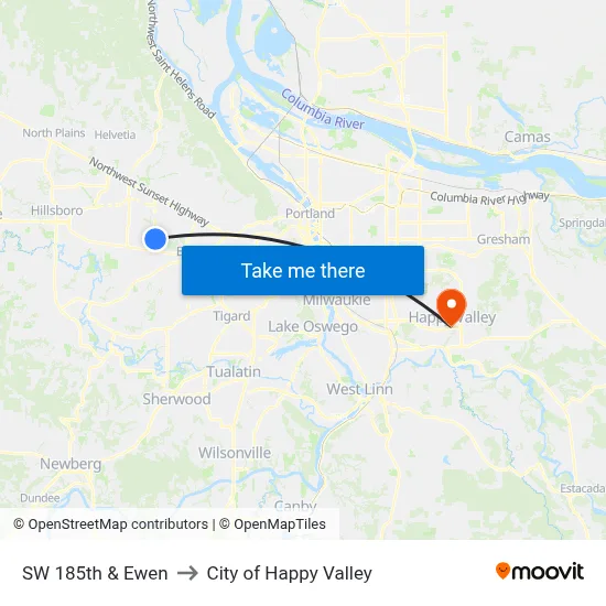 SW 185th & Ewen to City of Happy Valley map