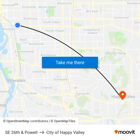 SE 26th & Powell to City of Happy Valley map