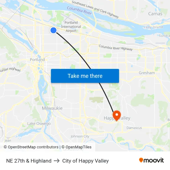 NE 27th & Highland to City of Happy Valley map