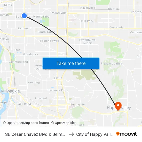 SE Cesar Chavez Blvd & Belmont to City of Happy Valley map
