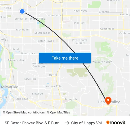 SE Cesar Chavez Blvd & E Burnside to City of Happy Valley map