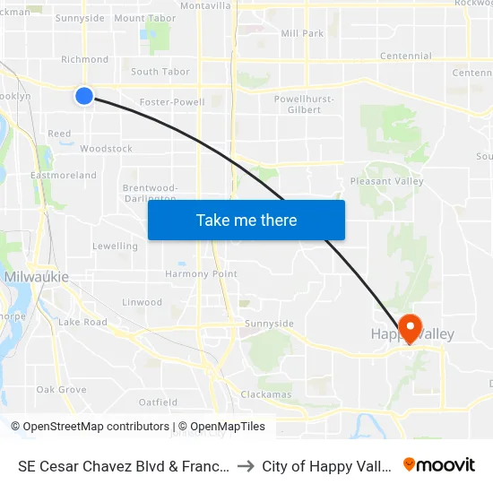 SE Cesar Chavez Blvd & Francis to City of Happy Valley map