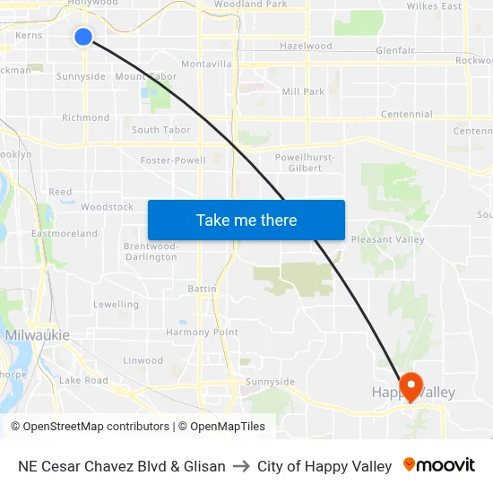 NE Cesar Chavez Blvd & Glisan to City of Happy Valley map